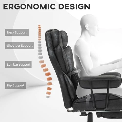 Massage Executive Office Chair with 6 Vibration Points, Heated, Foot Rest, Lumbar Support — Smart Chairs, HOMCOM