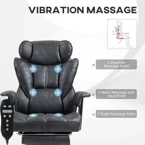 Massage Executive Office Chair with 6 Vibration Points, Heated, Foot Rest, Lumbar Support — Smart Chairs, HOMCOM