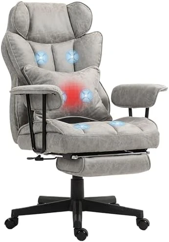 Massage Executive Office Chair with 6 Vibration Points, Heated, Foot Rest, Lumbar Support — Smart Chairs, HOMCOM