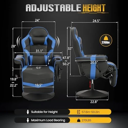 Massage Gaming Recliner Chair with Cup Holder & Side Pockets — Massage Chairs, CALIVIA