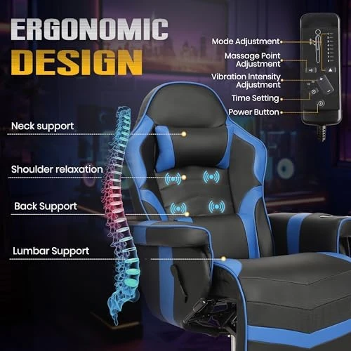 Massage Gaming Recliner Chair with Cup Holder & Side Pockets — Massage Chairs, CALIVIA
