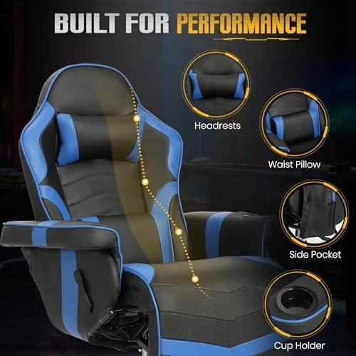 Massage Gaming Recliner Chair with Cup Holder & Side Pockets — Massage Chairs, CALIVIA