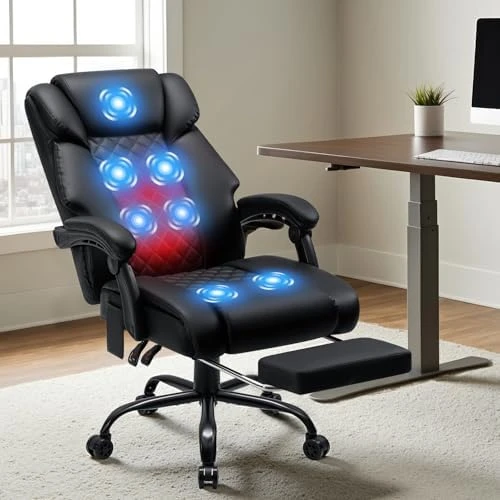Massage Office Chair with Heat, 7 Points Vibration, Ergonomic Executive Chair with Footrest — Massage Chairs, HOFFREE