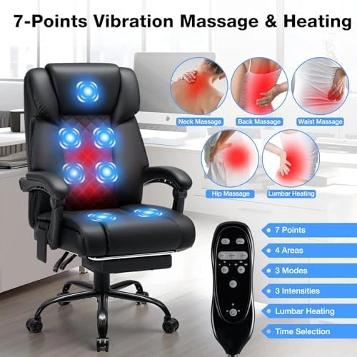 Massage Office Chair with Heat, 7 Points Vibration, Ergonomic Executive Chair with Footrest — Massage Chairs, HOFFREE