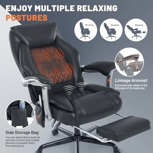 Reclining Office Chair with Massage & Heat & Footrest — Massage Chairs, Xiuyu