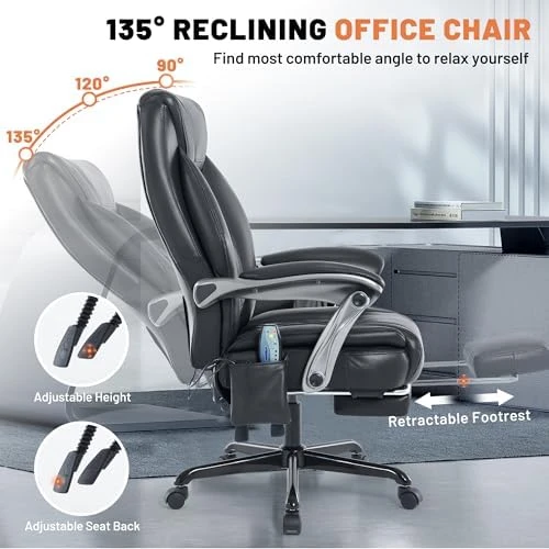 Reclining Office Chair with Massage & Heat & Footrest — Massage Chairs, Xiuyu