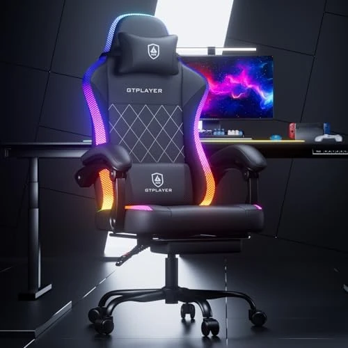 RGB Gaming Chair with Footrest, Massage, LED Lights, Lumbar Support — Smart Chairs, GTPLAYER