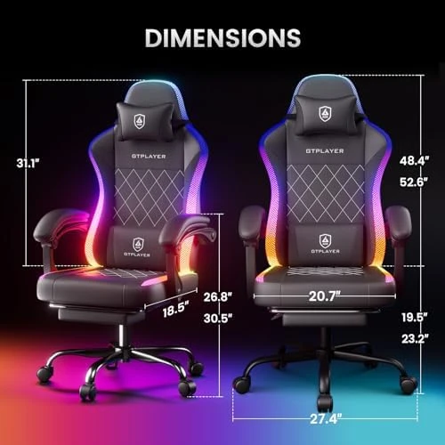 RGB Gaming Chair with Footrest, Massage, LED Lights, Lumbar Support — Smart Chairs, GTPLAYER