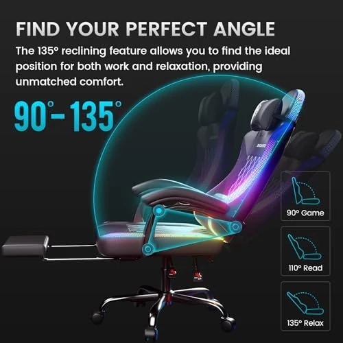 RGB Gaming Chair with Footrest, Massage, LED Lights, Lumbar Support — Smart Chairs, GTPLAYER
