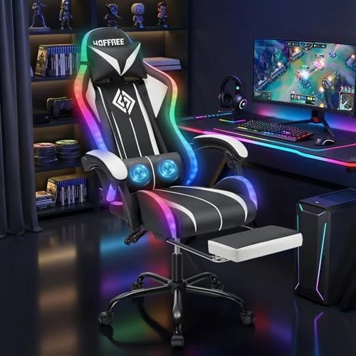RGB Gaming Chair with LED Lights, Massage, and Footrest — Smart Chairs, VANSPACE