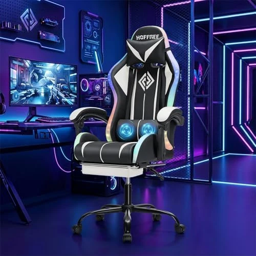 RGB Gaming Chair with LED Lights, Massage, and Footrest — Smart Chairs, VANSPACE