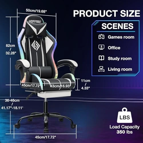 RGB Gaming Chair with LED Lights, Massage, and Footrest — Smart Chairs, VANSPACE