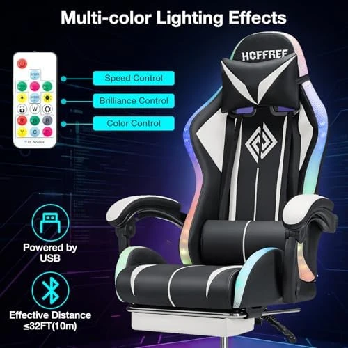 RGB Gaming Chair with LED Lights, Massage, and Footrest — Smart Chairs, VANSPACE