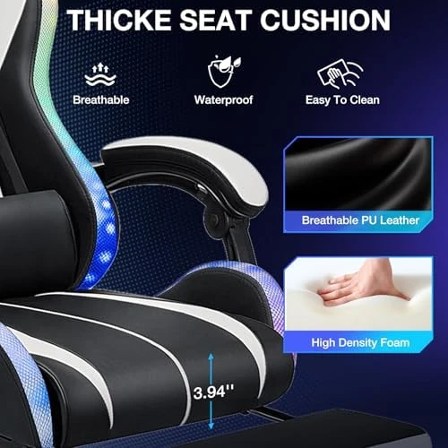 RGB Gaming Chair with LED Lights, Massage, and Footrest — Smart Chairs, VANSPACE