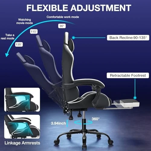RGB Gaming Chair with LED Lights, Massage, and Footrest — Smart Chairs, VANSPACE