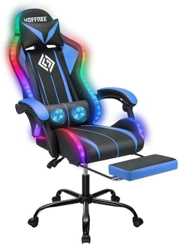 RGB Gaming Chair with LED Lights, Massage, and Footrest — Smart Chairs, VANSPACE