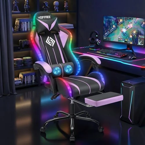 RGB Gaming Chair with LED Lights, Massage, and Footrest — Smart Chairs, VANSPACE
