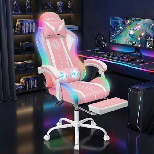 RGB Gaming Chair with LED Lights, Massage, and Footrest — Smart Chairs, VANSPACE