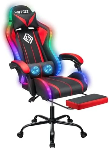 RGB Gaming Chair with LED Lights, Massage, and Footrest — Smart Chairs, VANSPACE