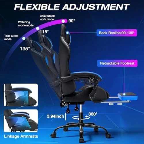 RGB Gaming Chair with Massage and LED Lights — Smart Chairs, VANSPACE