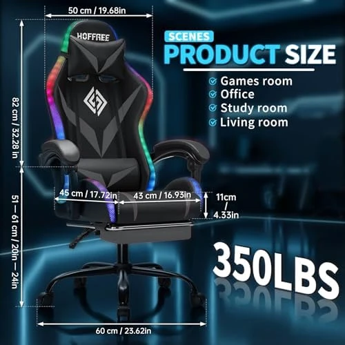 RGB Gaming Chair with Massage and LED Lights Ergonomic Video Game Chairs with Footrest High Back Reclining Computer... — Massage Chairs, VANSPACE