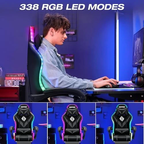 RGB Gaming Chair with Massage and LED Lights Ergonomic Video Game Chairs with Footrest High Back Reclining Computer... — Massage Chairs, VANSPACE
