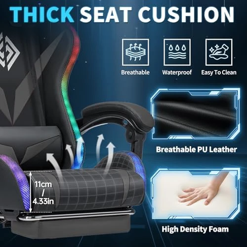 RGB Gaming Chair with Massage and LED Lights Ergonomic Video Game Chairs with Footrest High Back Reclining Computer... — Massage Chairs, VANSPACE