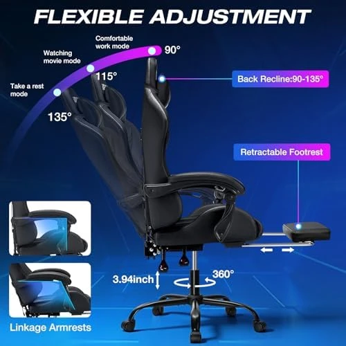 RGB Gaming Chair with Massage and LED Lights Ergonomic Video Game Chairs with Footrest High Back Reclining Computer... — Massage Chairs, VANSPACE