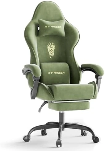 Velvet Fabric Gaming Chair with Footrest and Massage Lumbar Cushion — Smart Chairs, Ferghana