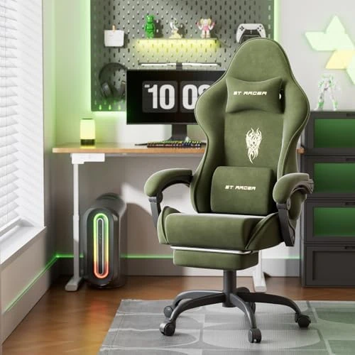 Velvet Fabric Gaming Chair with Footrest and Massage Lumbar Cushion — Smart Chairs, Ferghana