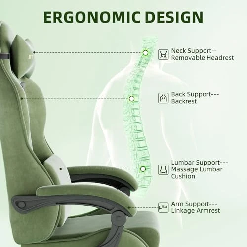 Velvet Fabric Gaming Chair with Footrest and Massage Lumbar Cushion — Smart Chairs, Ferghana