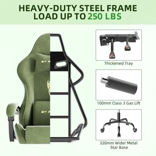 Velvet Fabric Gaming Chair with Footrest and Massage Lumbar Cushion — Smart Chairs, Ferghana