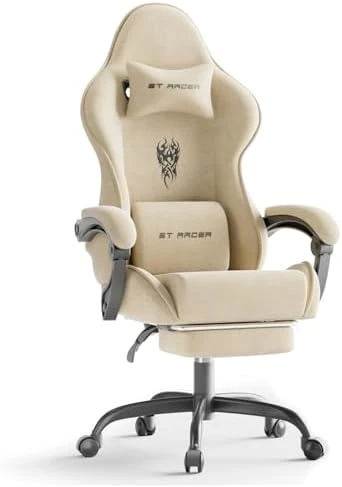 Velvet Fabric Gaming Chair with Footrest and Massage Lumbar Cushion — Smart Chairs, Ferghana