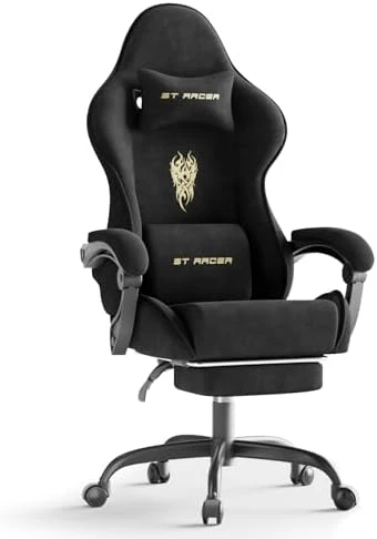 Velvet Fabric Gaming Chair with Footrest and Massage Lumbar Cushion — Smart Chairs, Ferghana