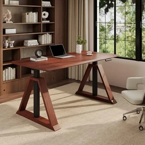 60 x 30 Inch Oak Executive Standing Desk, Dual Motor Electric Height Adjustable Desk — Standing Desk, FLEXISPOT