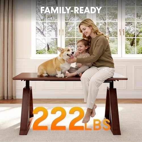 60 x 30 Inch Oak Executive Standing Desk, Dual Motor Electric Height Adjustable Desk — Standing Desk, FLEXISPOT