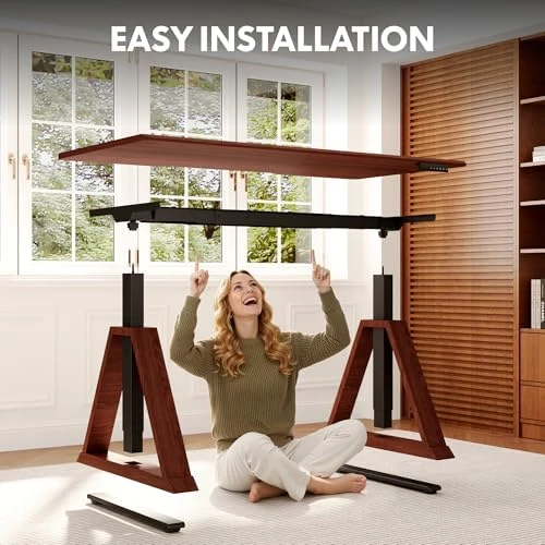 60 x 30 Inch Oak Executive Standing Desk, Dual Motor Electric Height Adjustable Desk — Standing Desk, FLEXISPOT