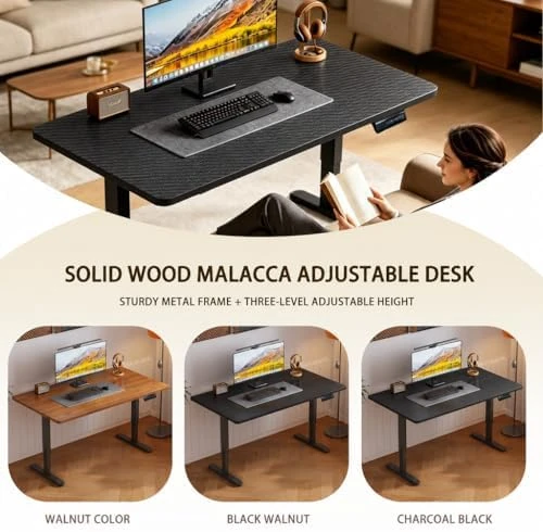 Electric Standing Desk, Malacca Solid Wood — Standing Desk, Plyosdey