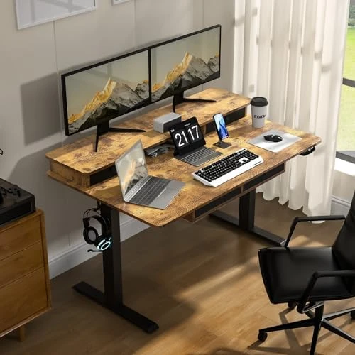 Electric Standing Desk with 4 Drawers and Storage Shelves — Standing Desk, ExaDesk