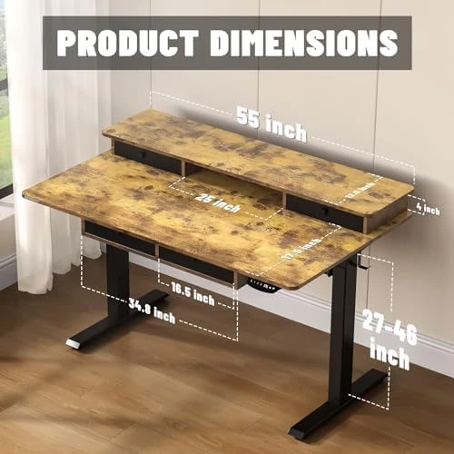Electric Standing Desk with 4 Drawers and Storage Shelves — Standing Desk, ExaDesk