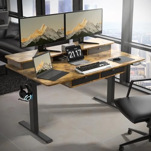 Electric Standing Desk with 4 Drawers and Storage Shelves — Standing Desk, ExaDesk