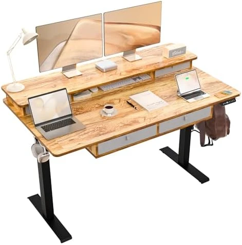 Electric Standing Desk with 4 Drawers and Storage Shelves — Standing Desk, ExaDesk