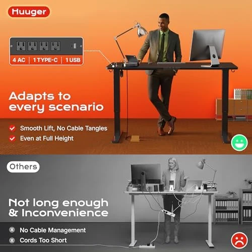 Electric Standing Desk with Power Outlets and USB-C Port — Standing Desk, Huuger