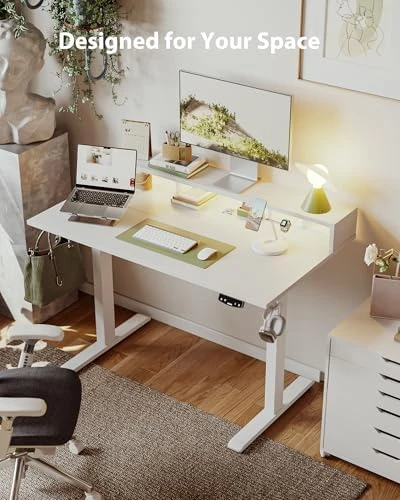 Electric Standing Desk with Shelf, Power Outlets & LED — Standing Desk, Agilestic