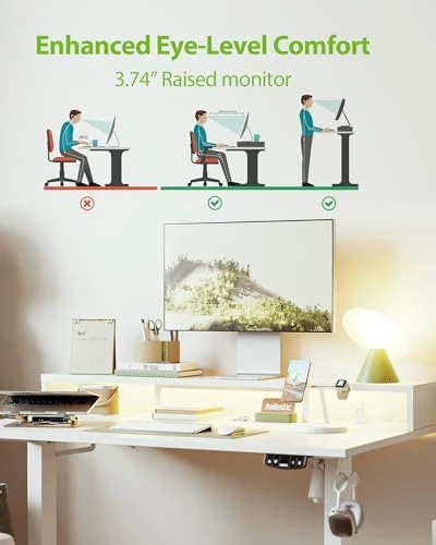 Electric Standing Desk with Shelf, Power Outlets & LED — Standing Desk, Agilestic