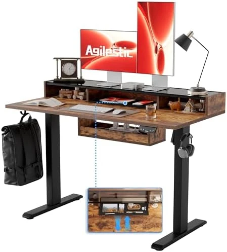 Electric Standing Desk with Shelf, Power Outlets & LED — Standing Desk, Agilestic