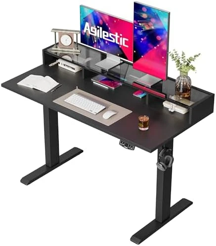 Electric Standing Desk with Shelf, Power Outlets & LED — Standing Desk, Agilestic