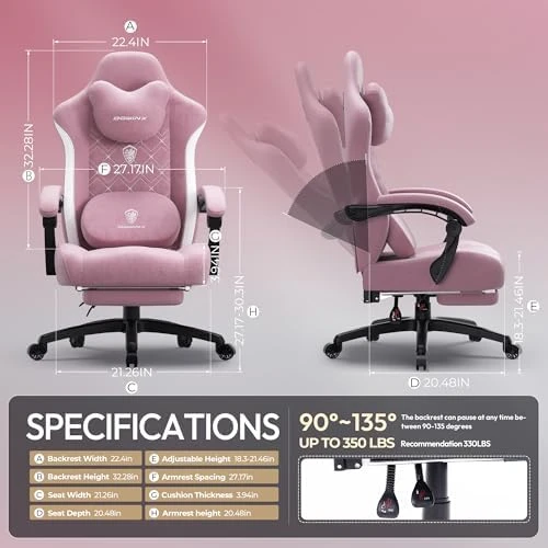 Fabric Gaming Chair with Heated Massage Lumbar Support — Massage Chairs, Dowinx