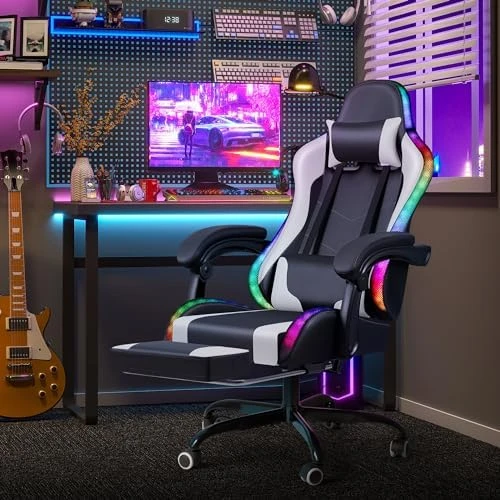 Gaming Chair with Footrest and Massage Lumbar Support — Smart Chairs, Homall