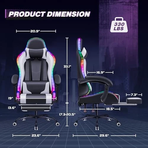 Gaming Chair with Footrest and Massage Lumbar Support — Smart Chairs, Homall